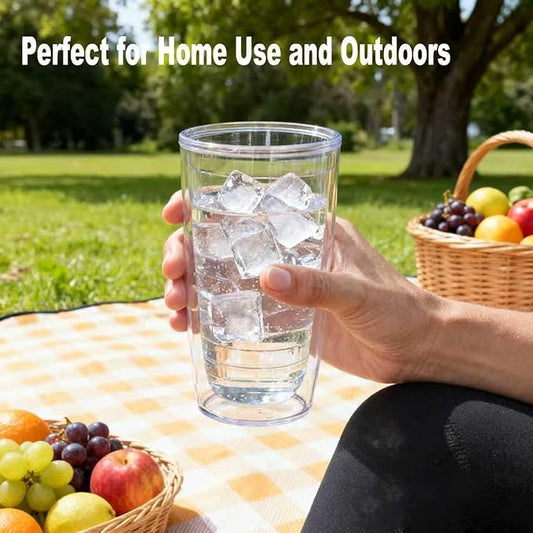 Unbreakable 16oz Tumblers Set of 4 - Plastic Double Wall Insulated Cups, Shatterproof Clear Travel Mugs Keep Drinks Cold & Hot, Reusable BPA-Free for Camping, Party, Office, Home Use (Hand Wash)