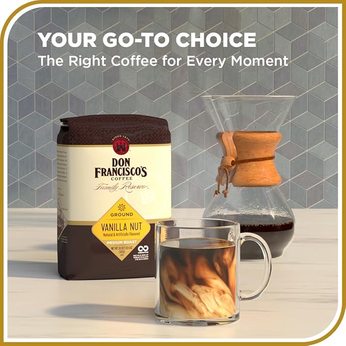 Don Francisco's Vanilla Nut Ground Coffee, Medium Roast – 100% Arabica, Flavored Coffee, 20 oz Bag