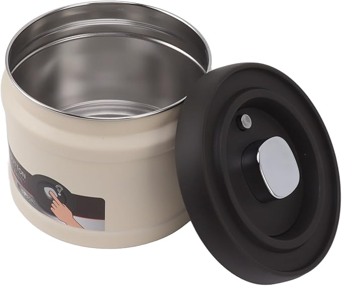 Vacuum Kitchen Seal Canister, Stainless Steel Pressed Airtight Food Storage Container, Flour/Coffee/Beans Tea/Grains/Sugar/Biscuits Metal Food Storage Canister, Tea Canisters(1600ML Beige)