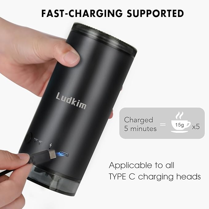 Ludkim Electric Burr Coffee Grinder, 80 Precise Settings Rechargeable Cordless - Conical Stainless Steel Grinder for Espresso, Drip, French Press, Portable for Travel & Home Use