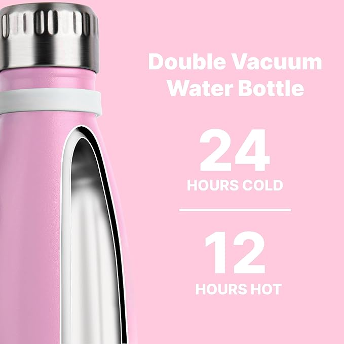 VINUR Kids 9 oz Water Bottle-Stainless Steel Insulated Mini Travel Water Bottle for Girls-Cola Shape Sports Flask with Carry Rope, Purple Pink