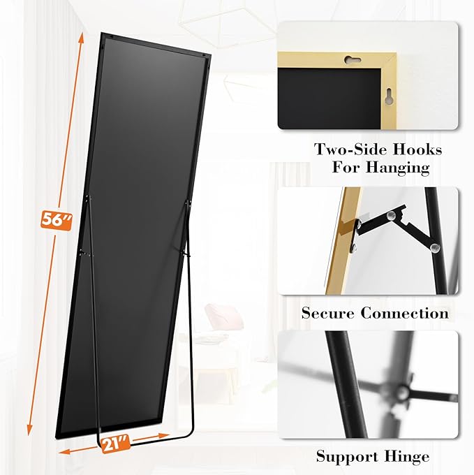NEWBULIG Full Length Mirror, Upgraded Body Wall Mirrors with Shatter-Proof Glass, Floor Standing Mirror, Home Wall Decor