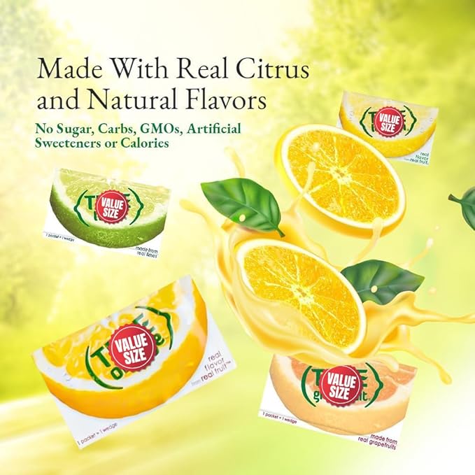 Truae Lemon, Truae Lime, Truae Orange, Truae Grapefruit, Varrirty Pack 100 Count, On-The-Go Powdered Drink Mix Variety Pack, Zero Calorie Unsweetened Water Flavoring, Each Packet Fits Into a 16.9 oz. Bottle or Cup