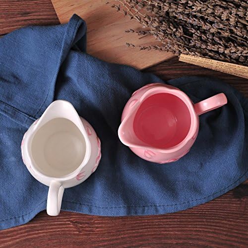 CHOOLD Elegance Cherry Blossom Ceramic Creamer with Handle,Sakura Coffee Milk Creamer Pitcher,Small 7.7oz(Pink/White)