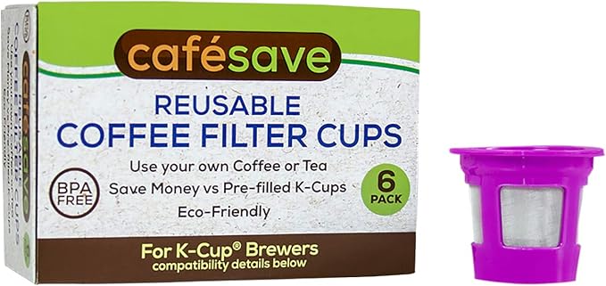 Perfect Pod Cafe Save 1-Stream Reusable K Cup Pod Coffee Filters - Refillable Coffee Pod Capsules with Built-In, Integrated Mesh Strainer for use with Keurig & Select Single Cup Coffee Makers, 6-Pack