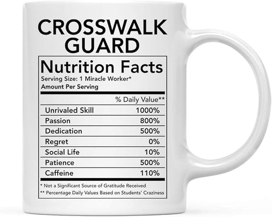 Andaz Press Funny 11oz. Ceramic Coffee Tea Mug Thank You Gift, Crosswalk Guard Nutritional Facts, 1-Pack, Novelty Gag Birthday Christmas Gift Ideas Coworker