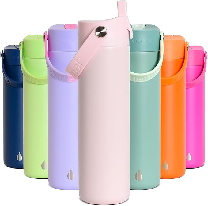 Elemental 24oz Insulated Water Bottle with Straw - 100% Leak-Proof Stainless Steel Core Water Bottles for Travel, Sports and Gym - Double Wall Insulation & BPA Free - Blush Pink