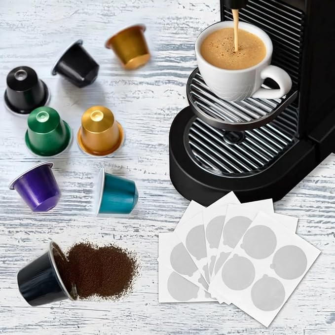 Disposable Coffee Pods For Nespresso OriginalLine,150 Empty Fillable Espresso Capsules With Aluminum Foil Lids,Make Your Own Replacement Pod For Nespresso Machines(Black,Gold,Green,Purple,Blue)
