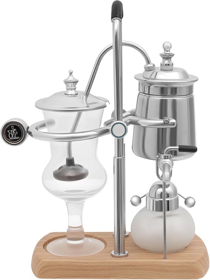 Belgium Royal Family Balance Syphon Siphon Coffee Maker Unique Gravity Vintage Coffee Maker Manual Coffee Machine for Personal Kitchens, Beverage Stores (Silver)