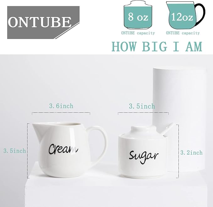 ONTUBE Porcelain Sugar and Creamer Set of 3,White