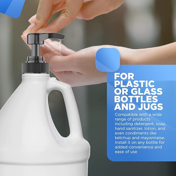 Gallon Pump Dispenser for Gallon Glass Jugs or Plastic Bottles - Compatible with Listerine Pump 1-1.5L Bottle Heavy-Duty for Snow Cone Syrup, Soap, Condiments, Detergent - Pack of 2 Black Pumps