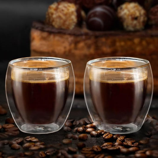 Creano Double Wall Espresso Glasses 3.5 OZ, Insulated Glass Cups - 6X 3.5oz (100ml)