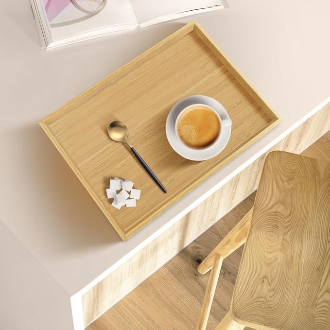 2pcs Rectangular Bamboo Serving Tray for Eating Drinks Storage Snacks TV Breakfast Coffee Parties Bathroom(13.8"x 10.2"x 0.8")