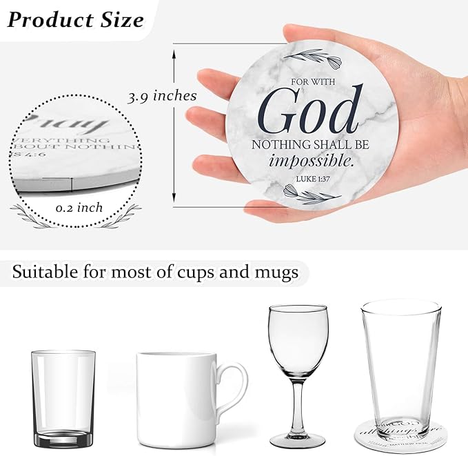 Billbotk Ceramic Coasters with Bible Verses, Coasters Set of 8 with Holder, Absorbent Drink Coasters for Home Decor and Christian Gifts, 4 Inches