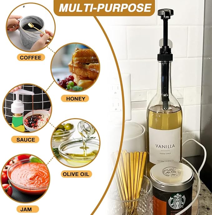 12 Packs Coffee Syrup Pump Dispenser, Fits 25.4 Oz/750ml Coffee Flavoring Syrup Bottles, No Dripping, Great for Home & Coffee Bar Drinking Mixes, Tea, Plus Spoons (Gold,5.23")
