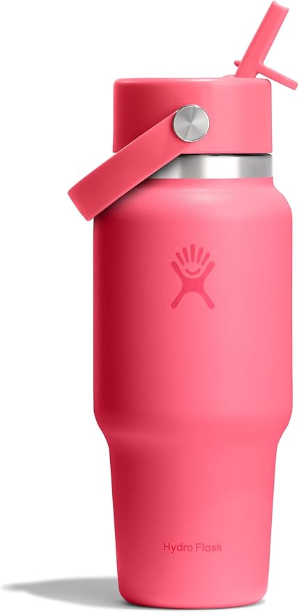 Hydro Flask Travel Water Bottle - Insulated Stainless Steel - Wide Straw Lid, Non Spill, Leakproof in 24 Oz Popstar Pink