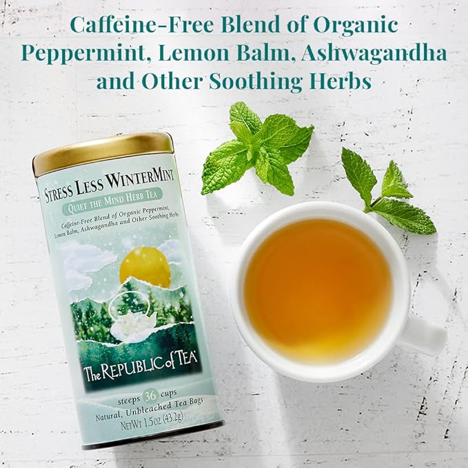 The Republic of Tea — Stress Less WinterMint, Quiet the Mind Herb Tea, 36 Tea Bags, Caffeine-Free