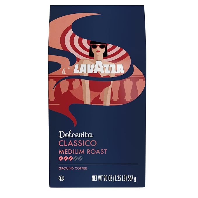Lavazza Classico Ground Coffee Blend, Medium Roast, Authentic Italian, Blended And Roasted in Italy, Non GMO, Value Pack, A Full bodied with rich flavor and notes of dried fruit, 20 Ounce (Pack of 2)