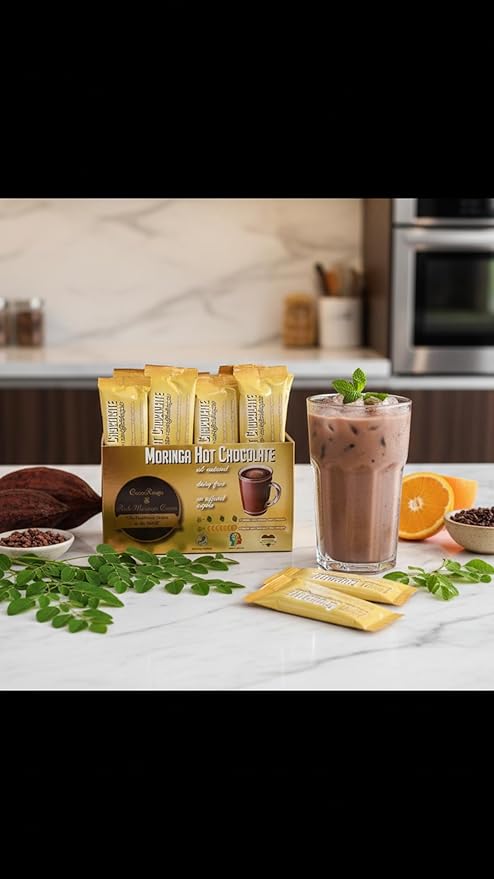 COCORINGA Moringa Hot Chocolate Cacao (LARGE box) First Natural Keto Non-dairy Hot Cocoa, Caffeine Free, Low Carb, High Protein, Sugar Free,