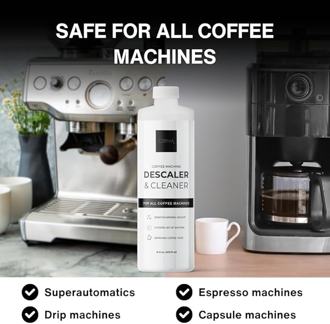 CREMA Coffee Products – Coffee Machine Descaler & Cleaner – Compatible with All Machines – 16 fl oz (4 Uses)