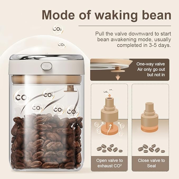 Coffee Bean Storage Container with One-way Valve Airtight Lid Date Tracker for Coffee and More Food Fresh and Storage, Clear Borosilicate Glass Coffee Canister(1.8 Qt - 21 OZ)