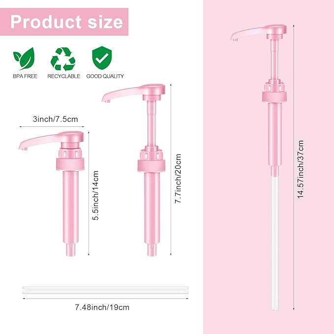 Pink Coffee Syrup Pump | Suitable for 25 oz/750 ml Torani, Jordan's Skinny, Davinci, and Monin 33.8 oz Plastic Bottles | Not Suitable for Monin Liter 750 ml | 6-Pack