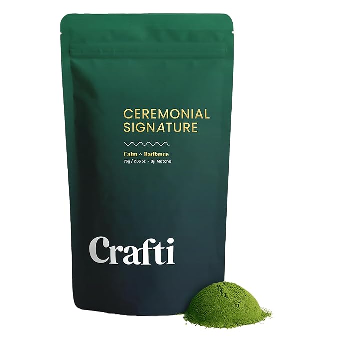 Crafti Signature Ceremonial Grade Matcha Powder | 100% First Harvest | Unsweetened Authentic Japanese Matcha Green Tea Powder from Uji, Kyoto (75g / 2.65oz)