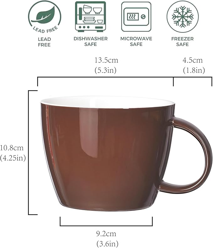 30oz Oversized Coffee Mug Porcelain Bowl Soup Cup with Handle to Take A Break with Favorite Coffee Tea or Soup, Embellished with Handmade Color Glaze for Whatever Cold or Hot Drink, Chocolate (Brown)