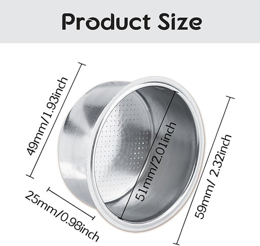 51mm Non Pressurized Filter Basket, Stainless Steel Single Wall Espresso Basket, Reusable and Heavy Duty Ground Coffee Strainer Cup for Portafilter