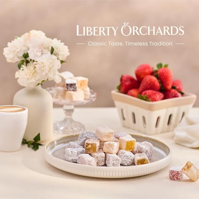 Liberty Orchards, Berry Delights - Assorted Vegan Berry Snack, Gluten Free, Lokum Nuts Strawberry, Blueberry Walnut Turkish Delight Candy Gift Box 10 Oz
