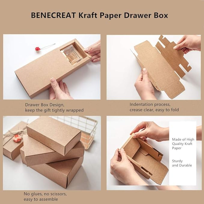 BENECREAT 20 Pack Kraft Paper Drawer Box Festival Gift Wrapping Boxes Soap Jewelry Candy Weeding Party Favors Gift Packaging Boxes - Brown (4.84x2.12x1.37)