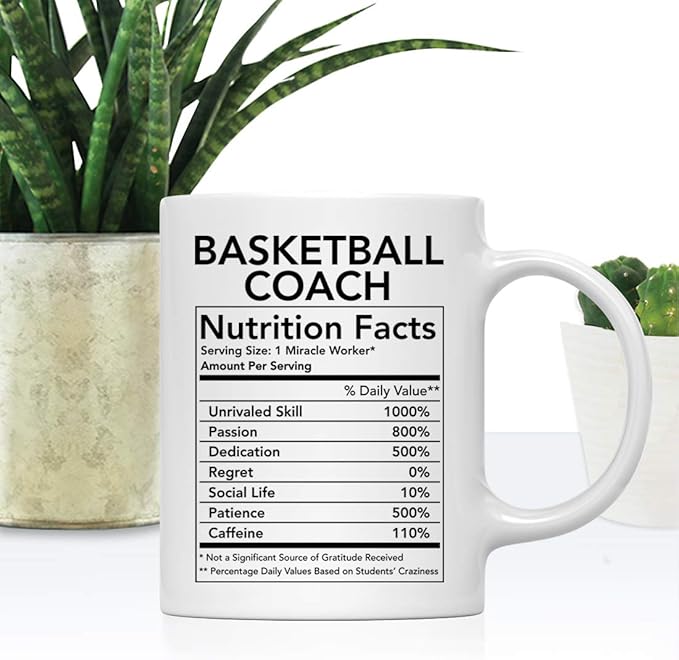 Andaz Press Funny 11oz. Ceramic Coffee Tea Mug Thank You Gift, Basketball Coach Nutritional Facts, 1-Pack