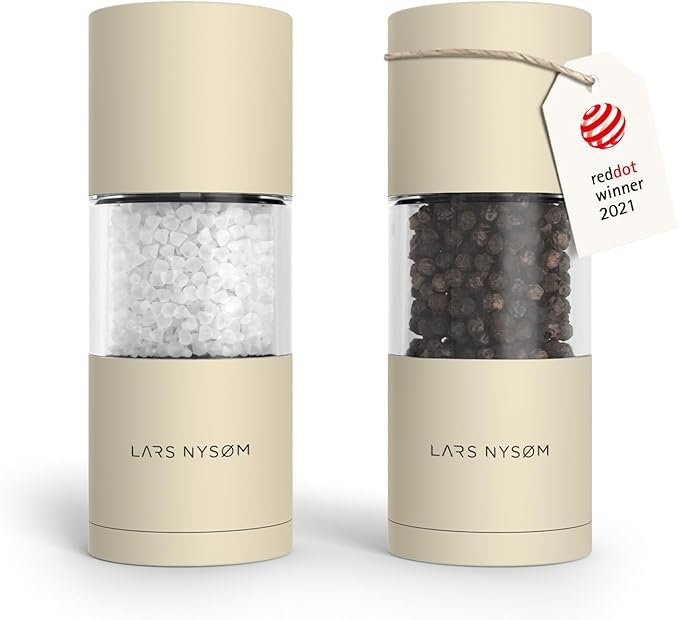 LARS NYSØM Salt and Pepper Grinder Set, Manual Salt and Pepper Mills with Adjustable Ceramic Grinder, Design Spice Shaker Set (Almond Beige)