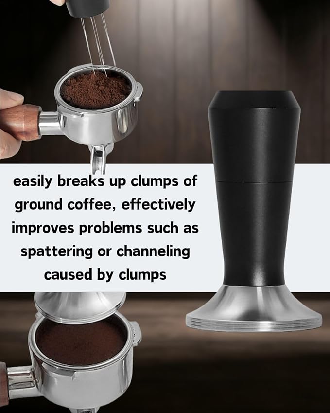 Espresso Tamper 51/53/58mm Magnetic WDT Tool 2 in 1 Accessories, Barista Coffee Tamper Kit with Distribution Tool Dosing Funnel Puck Screen, Stainless Steel Flat Base (51mm)