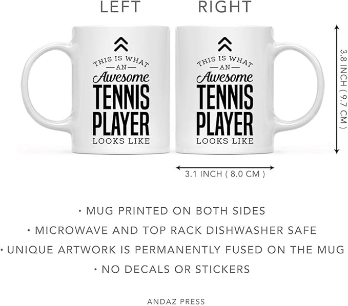 Andaz Press 11oz. Ceramic Coffee Tea Mug Thank You Gift, This is What an Awesome Tennis Player Looks Like, 1-Pack, Birthday Christmas Gift Ideas Coworker Him Her, Includes Gift Box
