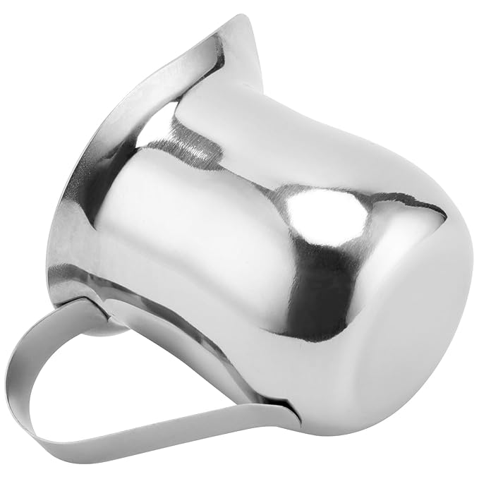 KEILEOHO 16 Pieces 3oz Mini Stainless Steel Pitcher, Stainless Steel Bell Creamer, Bell Shaped Creamer with Handle, Small Metal Pitcher for Serving Cream, Milk, Coffee