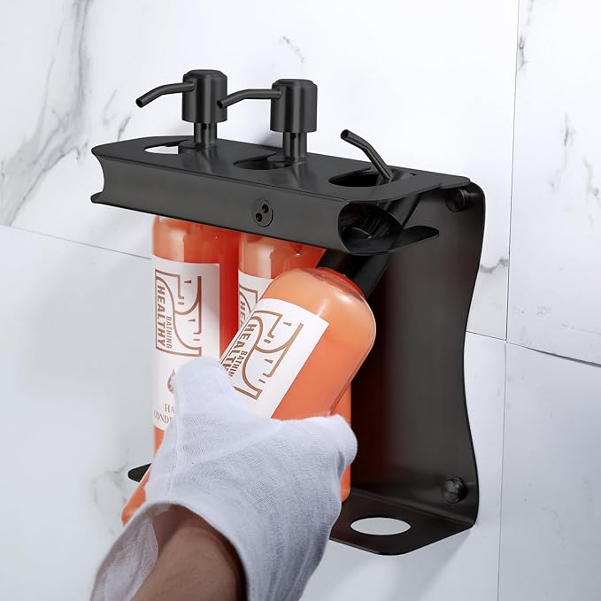 Black Shampoo, Conditioner, Shower Gel Dispenser 3 Room refillable Shampoo and Conditioner Pump Bottle Wall-Mounted Slot Shower soap Dispenser (KCHS-3)