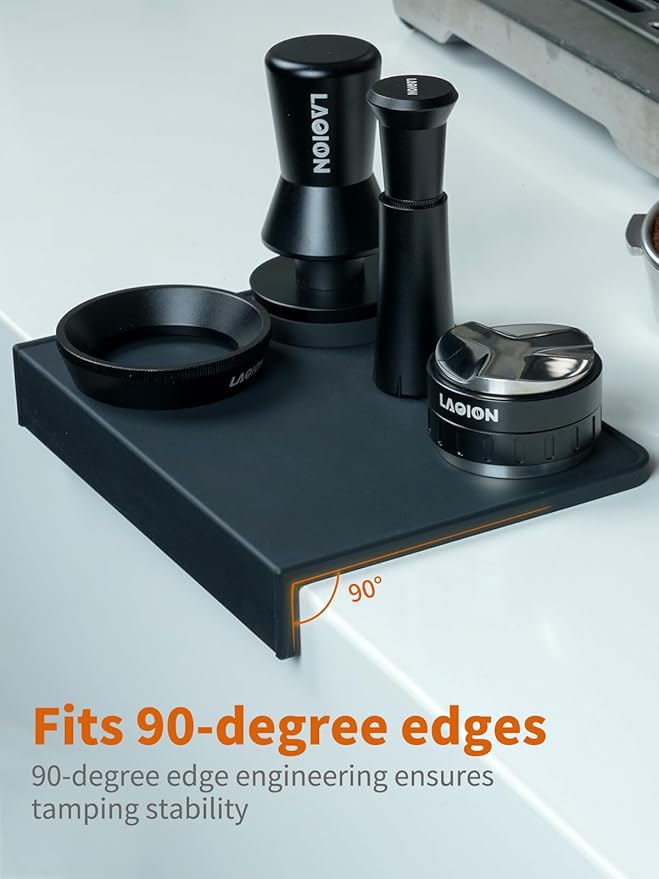 LAOION Espresso Tamping Mat, 8 * 6 Inch Black Silicone Coffee Tamper Mat, Waterproof and Heat Resistant Espresso Tamping Station For Countertop, Espresso Machine Accessories For Baristas
