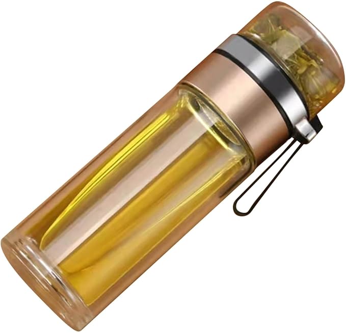 Tea Infuser Bottle, Glass Tea Infuser Bottle Double Wall Portable Tumbler Mug Travel Tumbler Mug Men Infusers Water Bottles (Gold)