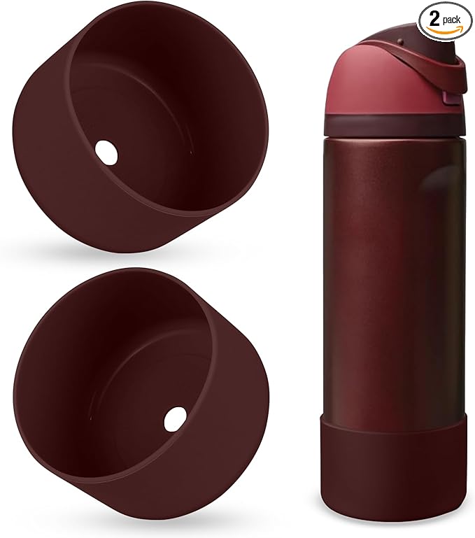 2PCS Silicone Water Bottle Boot, Compatible with Owala 24oz 32oz 40oz, Protective Anti-Scratch & Anti-Dent No Noise Sleeve Cover for FreeSip/Twist/Flip Water Bottles (Black Cherry, 24oz)