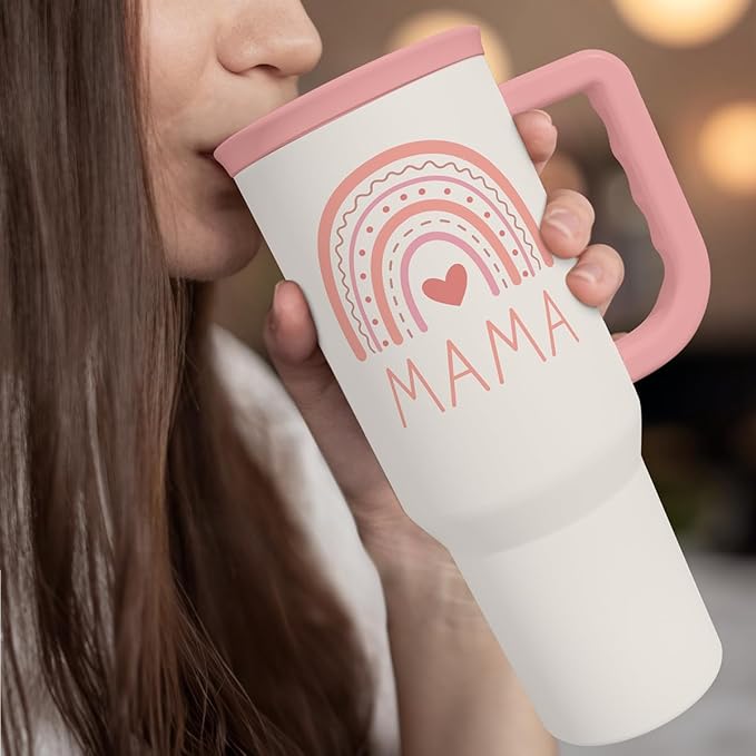 Gift for Mom from Daughter Son - Mama Insulated Stainless Steel Tumbler 40oz with Handle and Straw, Travel Coffee Mug for Mommy Moms - Gifts Idea for Birthday Christmas Mothers Day