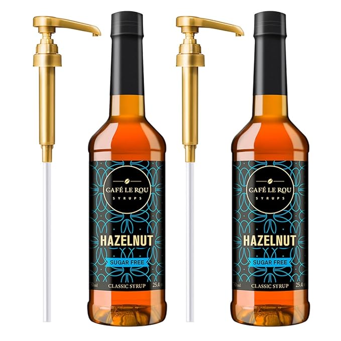 NEW Café Le Rou Coffee Syrup Sugar Free Hazelnut, 25.4oz (Pack of 2)*Includes 2 Syrup Pumps* Cafe Coffee Flavoring Syrup for Coffee, Tea, and Espresso