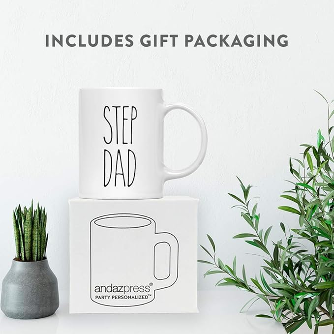 Andaz Press Simple Rustic Farmhouse Kitchen Decor 11oz. Ceramic Coffee Tea Mug Gift, Step Dad, 1-Pack, Birthday Christmas Gift Ideas for Family, Friends