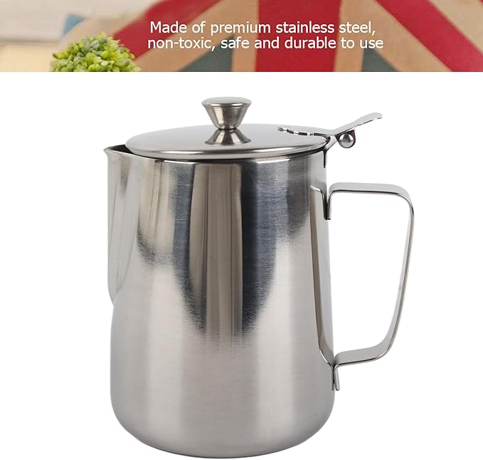 Espresso Steaming Pitcher, Stainless Steel Frothing Pitcher Milk Frothing Pitcher Jug with Lid Latte Coffee Art Tool (1000ml)