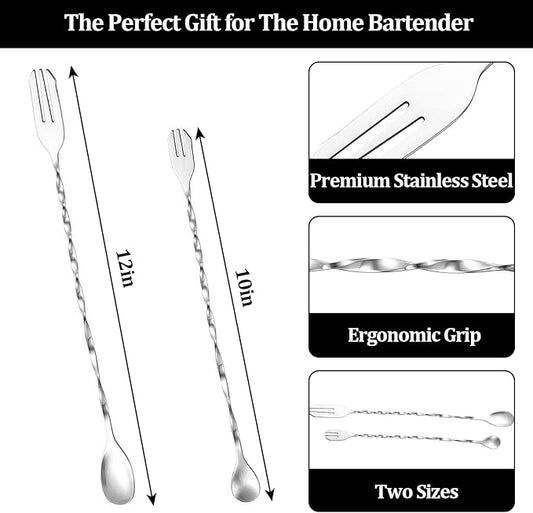 6-Piece Bar Spoons Cocktail Stirrers, Stainless Steel Cocktail Mixing Stirrers for Bar, Home, Mixing Cocktails, Coffee, and Smoothies(12 Inches & 10 Inches)