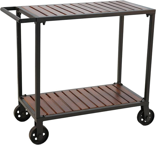 Vintage Mobile Serving Cart on Wheels Industrial 2-Tier Rolling Bar Cart for Home Kitchen Farmhouse Utility Cart for Office Wood and Metal Design with Side Handle 31.7inch Height