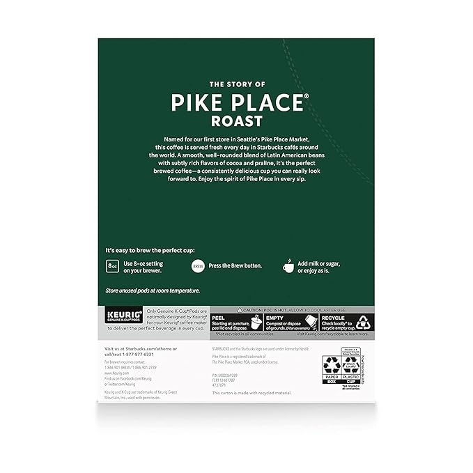 Starbucks Pike Place Roast K-Cups for Keurig - 144 Count