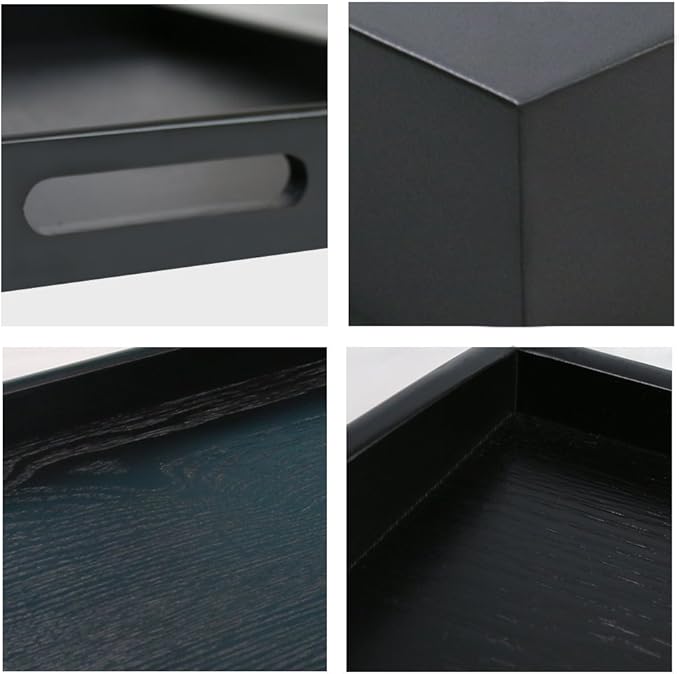 Serving Tray Black Large Food Breakfast Wood Butler Tray with Handle 17.77 x 13.72 x 1.78
