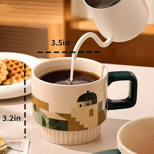 LOWYEPAULHO Ceramic Espresso Cups,Coffee Mugs with Handle, Ceramic Mug Set, Coffee Mug Set, Coffee Cups Set, CeramicCoffee Mugs, Set of 2, Night of the Desert