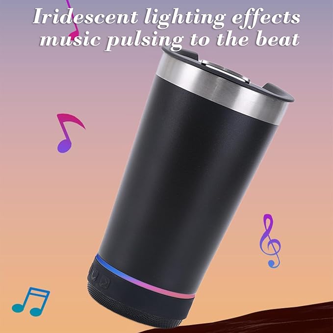 Black Tumbler with Bluetooth Speaker, Insulated Stainless Steel Travel Cup with Lid,MusicTumbler Cup with Speaker,Stainless Steel Speaker Tumbler for Gym, Office